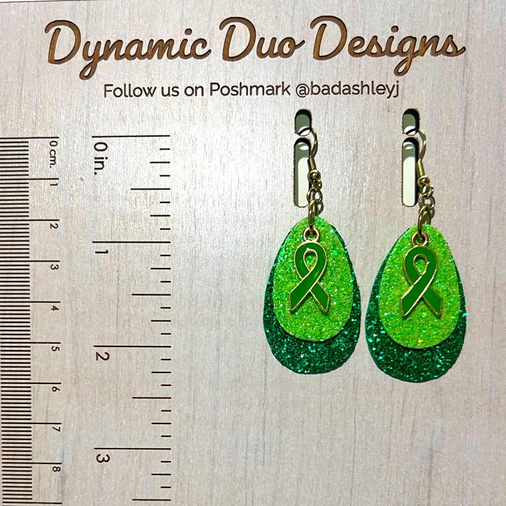 Green Awareness Ribbon charm earrings for Mental Health Awareness